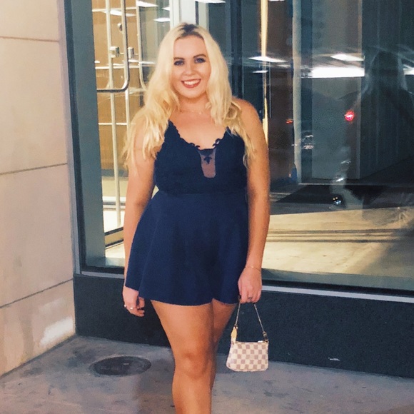 Hello Molly Lace Top Mini Romper Playsuit in Navy - Picture 6 of 6